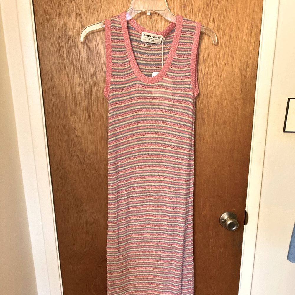 Rare NWT Vintage Laura Aponte Silk Knit Metallic Maxi Dress Small
